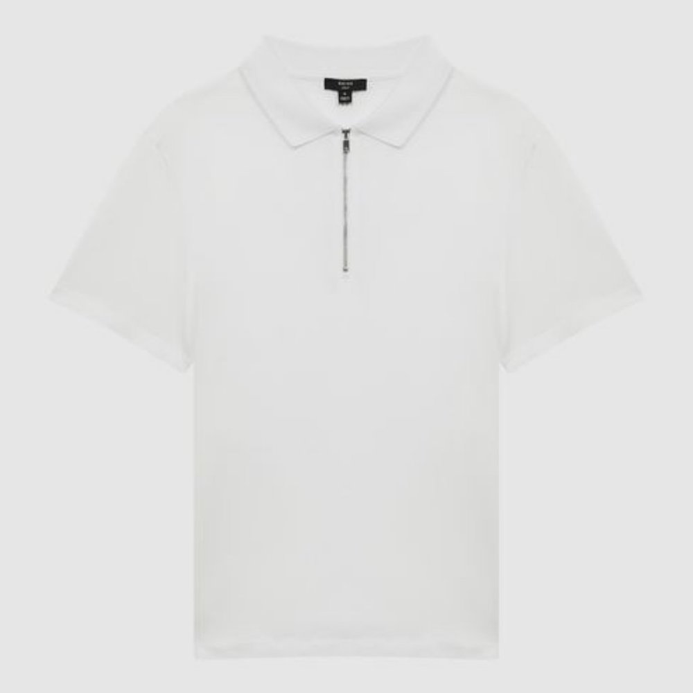 NWOT Reiss, Belfry Mercerised Egyptian Cotton Polo Shirt, White, XL